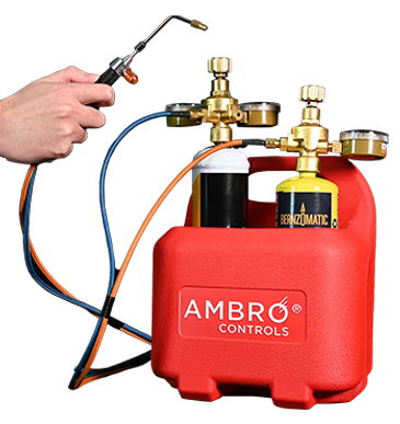 Ambro Controls Precision Torch connected to Oxyset Mobile Brazing System